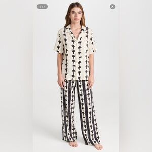 Palm Stripe Cuban Black and Cream Women's Long PJ Set